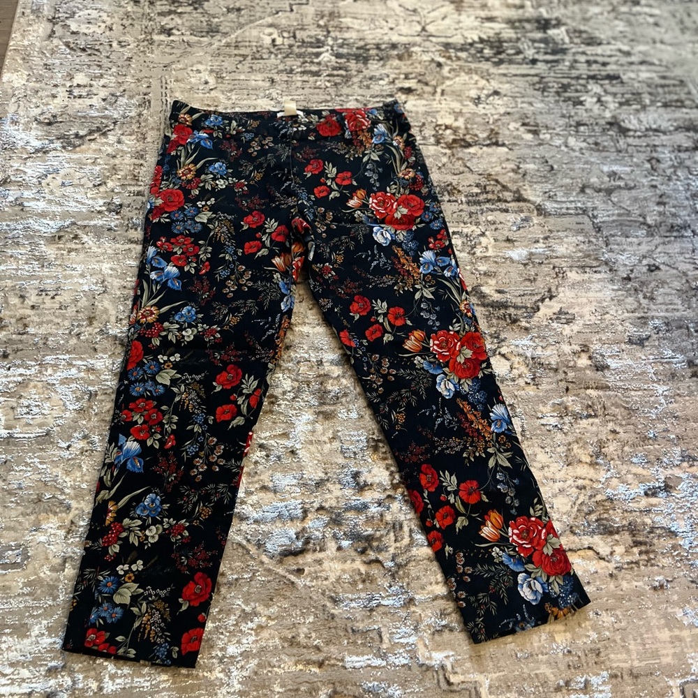 H&M Black and Red Floral Trousers